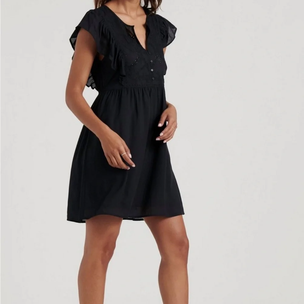 NWT Lucky Brand Isabella Embroidered Mini Black Dress Eyelet Cotton $90